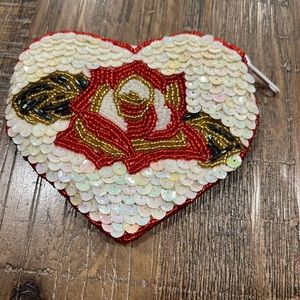 Beaded Heart w/ Rose Coin purse